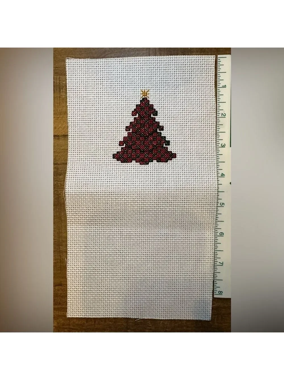 Christmas Tree Counted Cross Stitch, Hand Completed needlework on Aida cloth